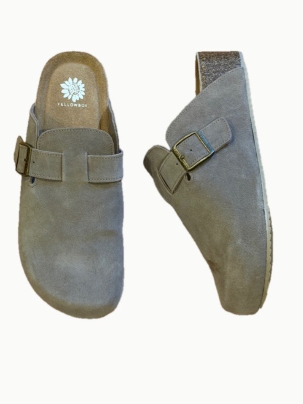 New Yellow Box taupe beige gen suede wedge clog mule slide 7.5